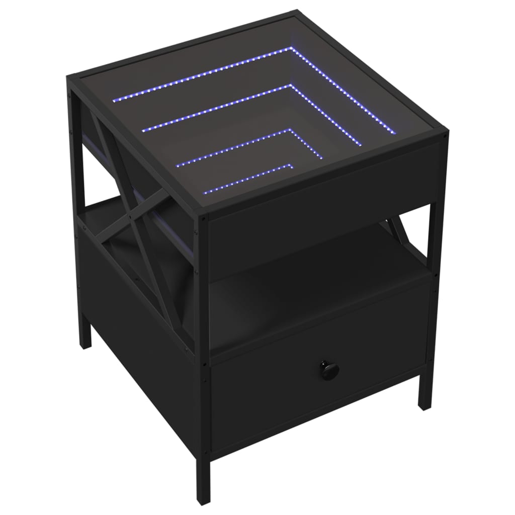 vidaXL Κομοδίνο Άπειρο Φως LED Μαύρο 40x40x51 εκ.