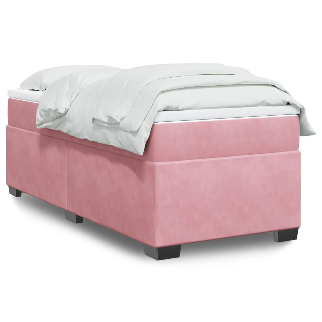 vidaXL Κρεβάτι Boxspring με Στρώμα Ροζ 90x190 εκ. Βελούδινο