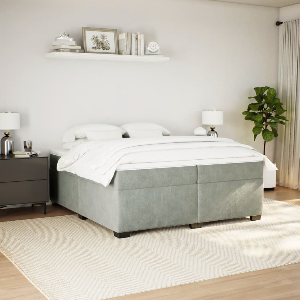 vidaXL Κρεβάτι Boxspring με Στρώμα Ανοιχτό Γκρι 200x200 εκ. Βελούδινο