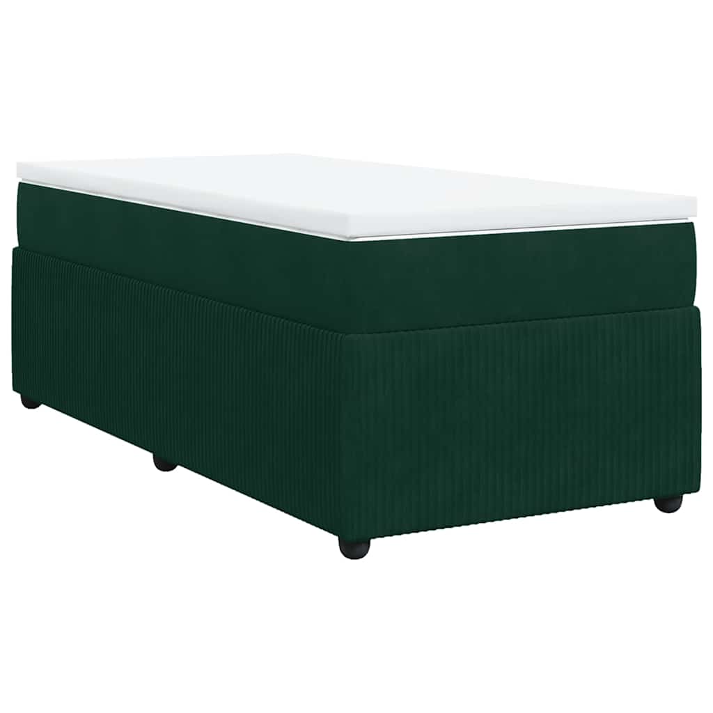 vidaXL Κρεβάτι Boxspring με Στρώμα Σκούρο Πράσινο 90x200 εκ. Βελούδινο