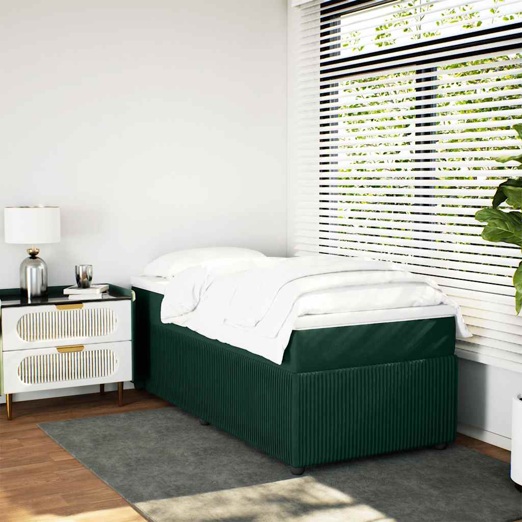 vidaXL Κρεβάτι Boxspring με Στρώμα Σκούρο Πράσινο 90x200 εκ. Βελούδινο