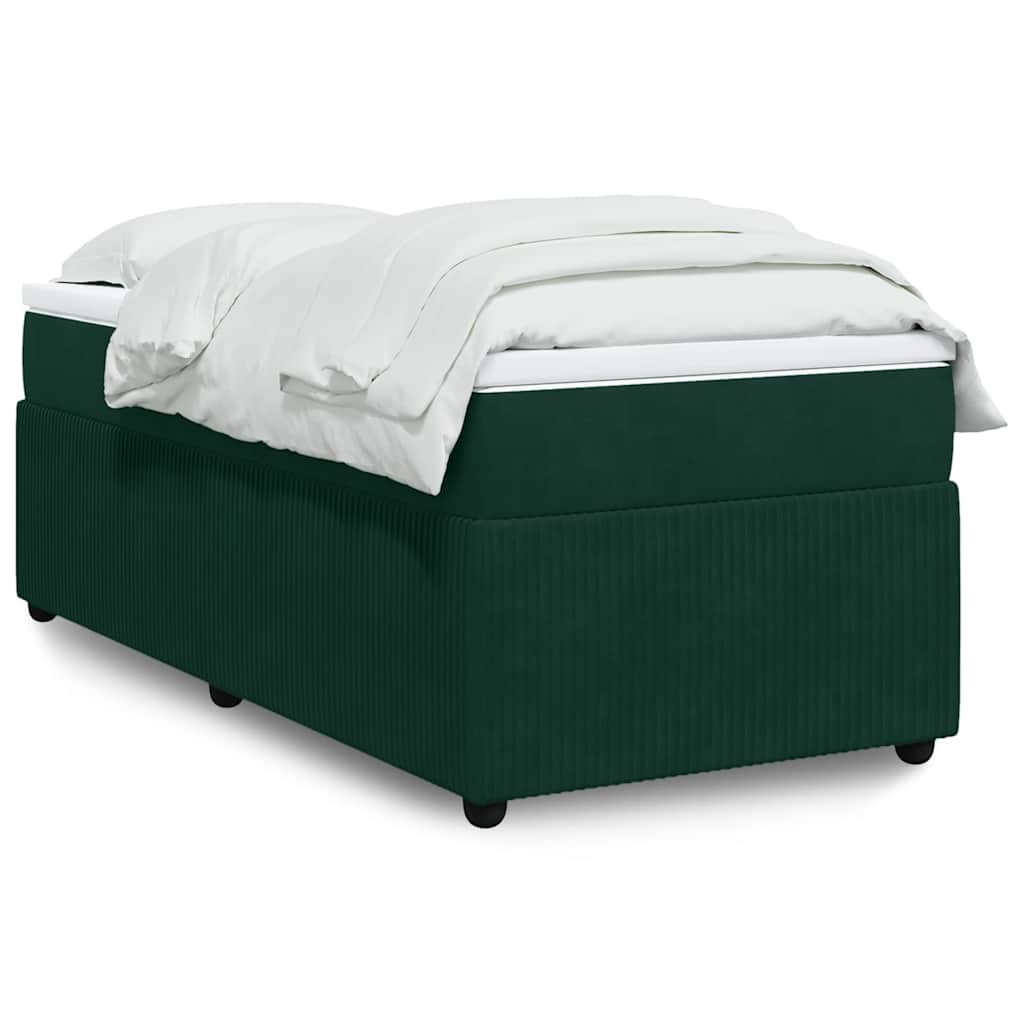 vidaXL Κρεβάτι Boxspring με Στρώμα Σκούρο Πράσινο 90x200 εκ. Βελούδινο
