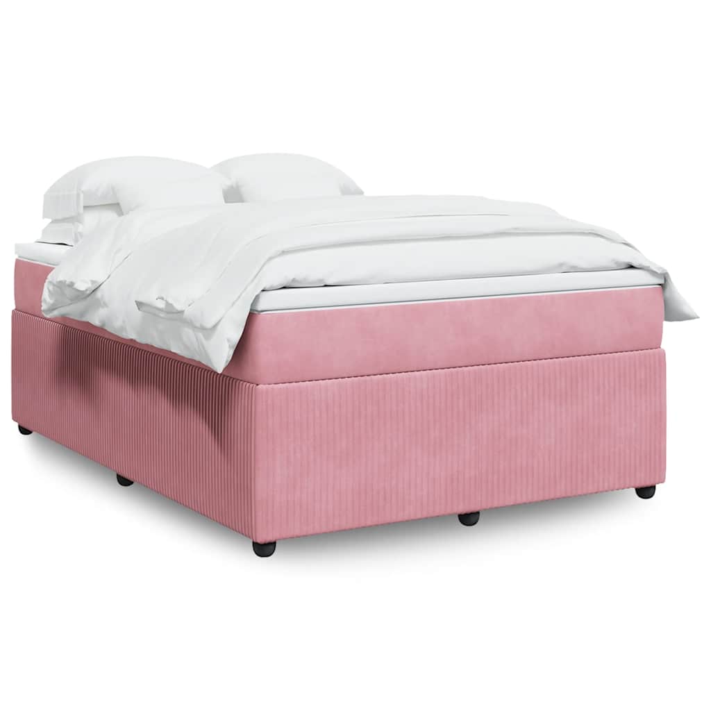 vidaXL Κρεβάτι Boxspring με Στρώμα Ροζ 140x200 εκ. Βελούδινο