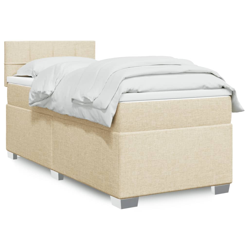vidaXL Κρεβάτι Boxspring με Στρώμα Κρεμ 90x190 εκ.Υφασμάτινο