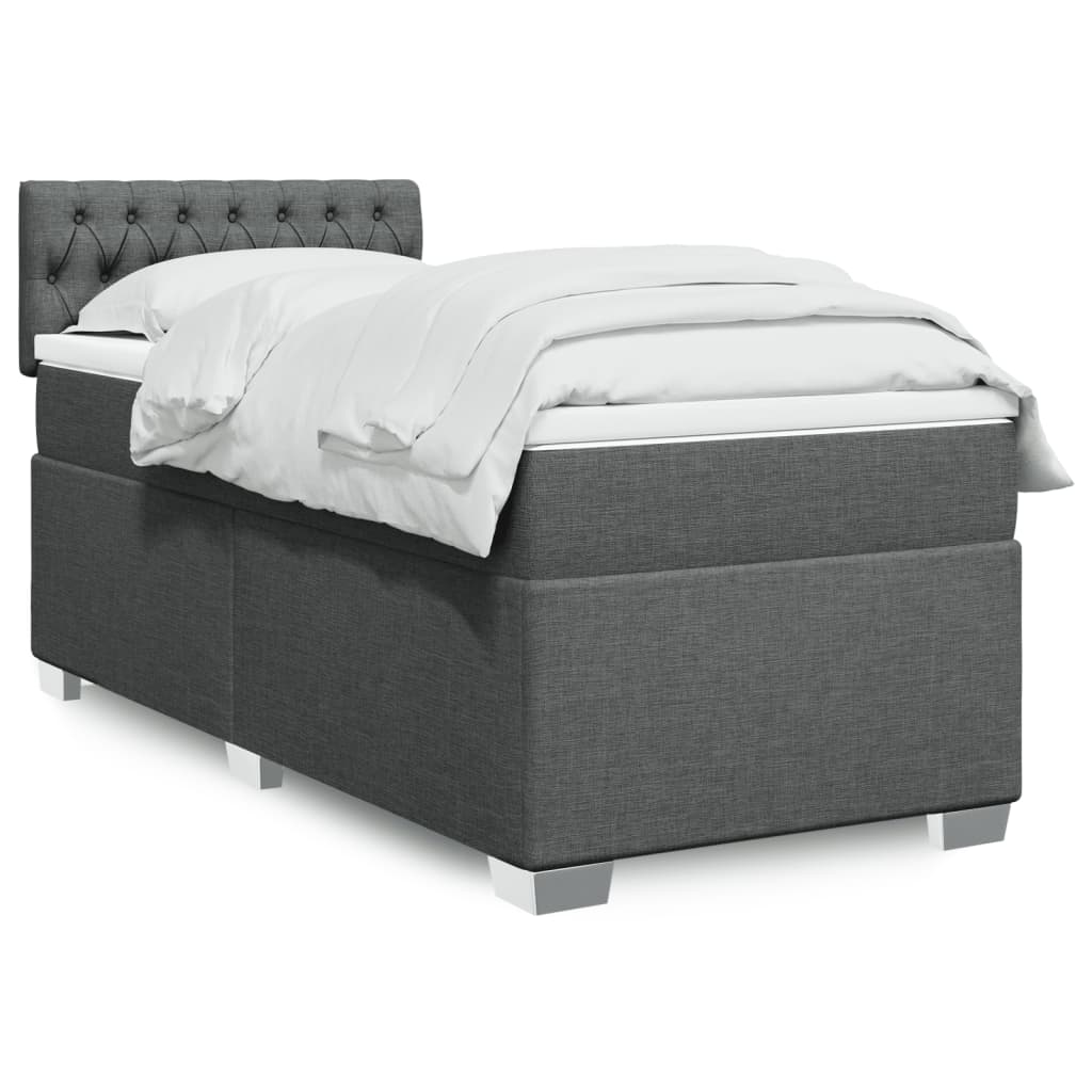 vidaXL Κρεβάτι Boxspring με Στρώμα Σκούρο Γκρι 90x190 εκ. Υφασμάτινο
