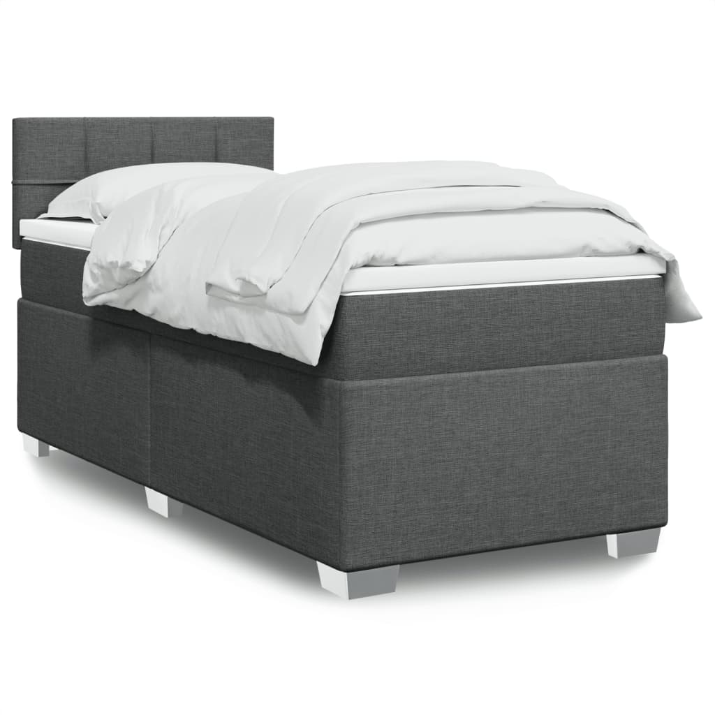vidaXL Κρεβάτι Boxspring με Στρώμα Σκούρο Γκρι 90x200 εκ. Υφασμάτινο