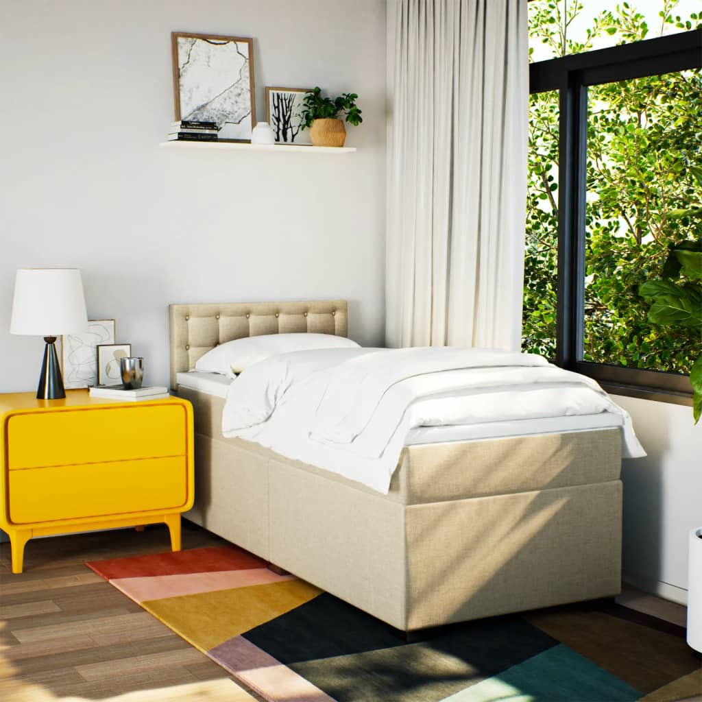 vidaXL Κρεβάτι Boxspring με Στρώμα Κρεμ 90x200 εκ.Υφασμάτινο