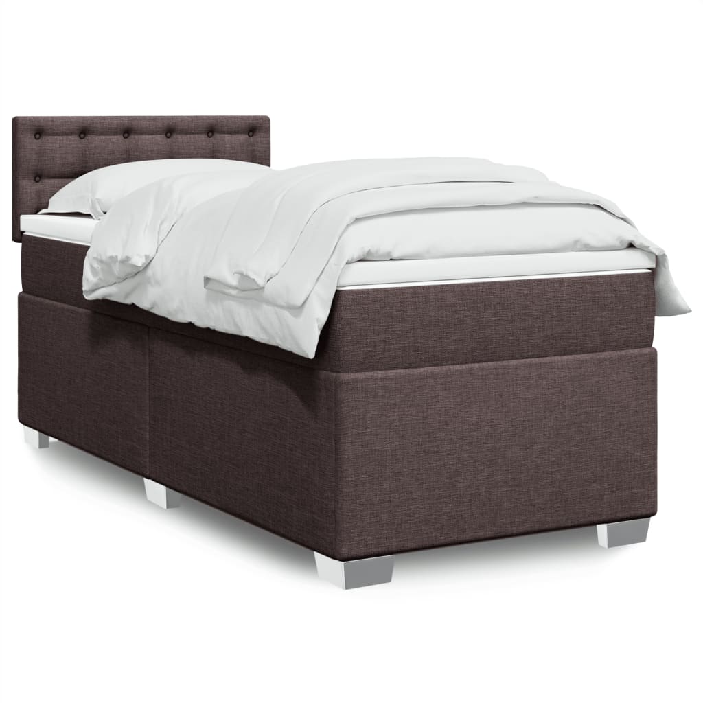 vidaXL Κρεβάτι Boxspring με Στρώμα Σκούρο Καφέ 100x200 εκ. Υφασμάτινο
