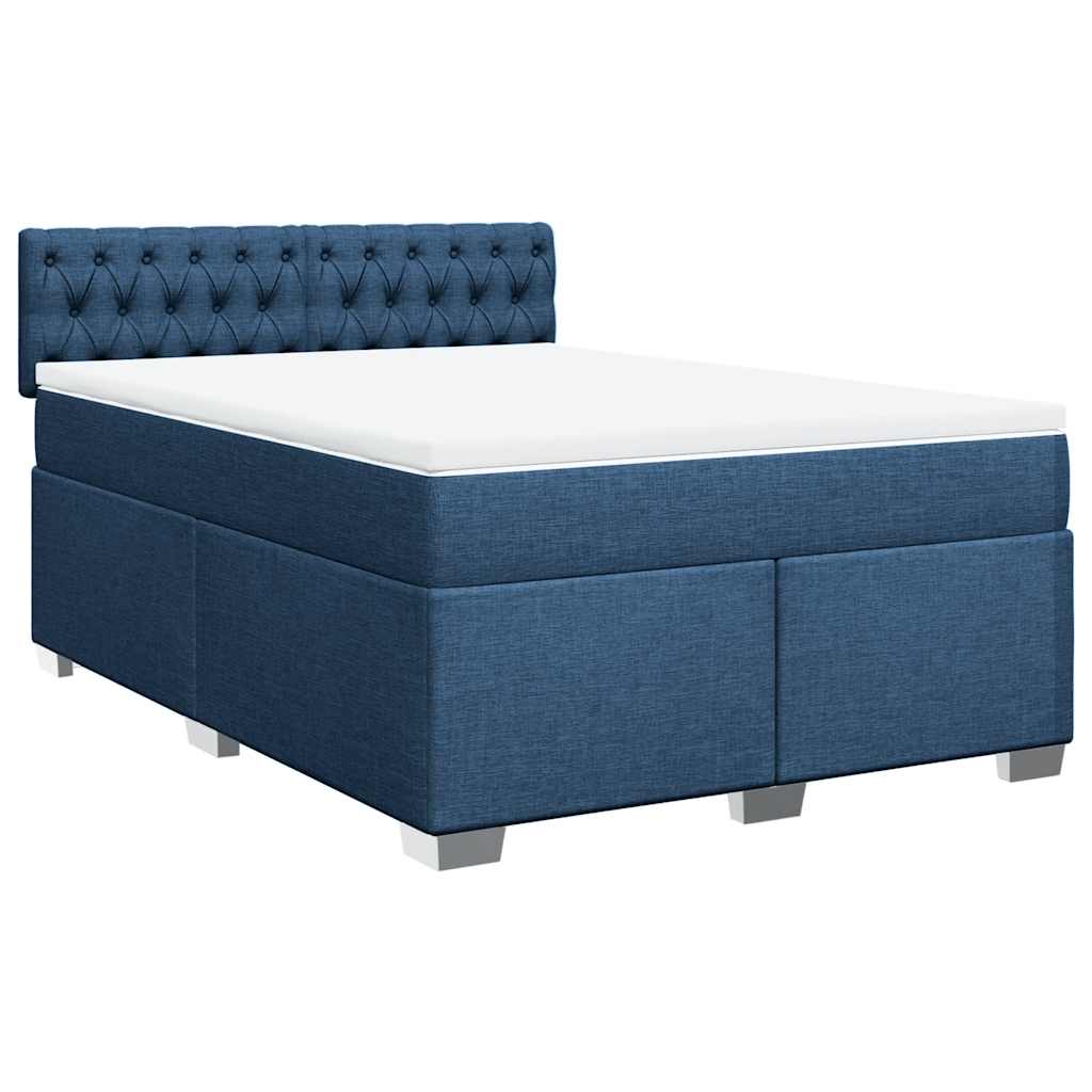 vidaXL Κρεβάτι Boxspring με Στρώμα Μπλε 140x190 εκ. Υφασμάτινο