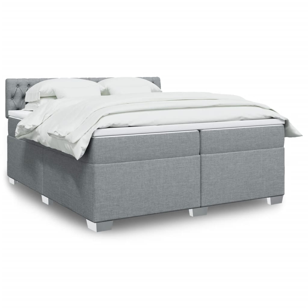 vidaXL Κρεβάτι Boxspring με Στρώμα Ανοιχτό Γκρι 200x200 εκ. Υφασμάτινο