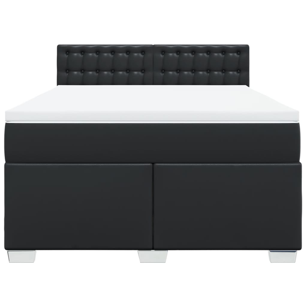 vidaXL Κρεβάτι Boxspring με Στρώμα Μαύρο 140x190εκ.από Συνθετικό Δέρμα