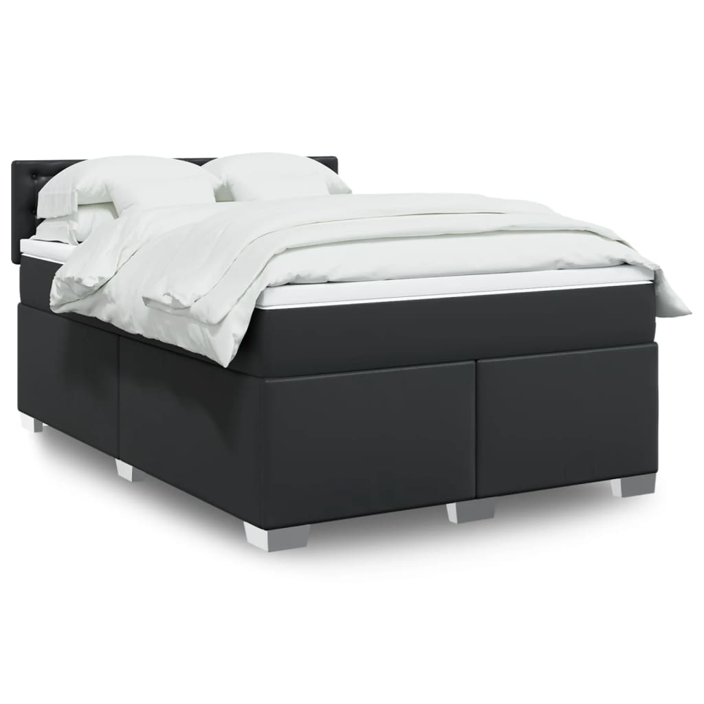 vidaXL Κρεβάτι Boxspring με Στρώμα Μαύρο 140x200εκ.από Συνθετικό Δέρμα