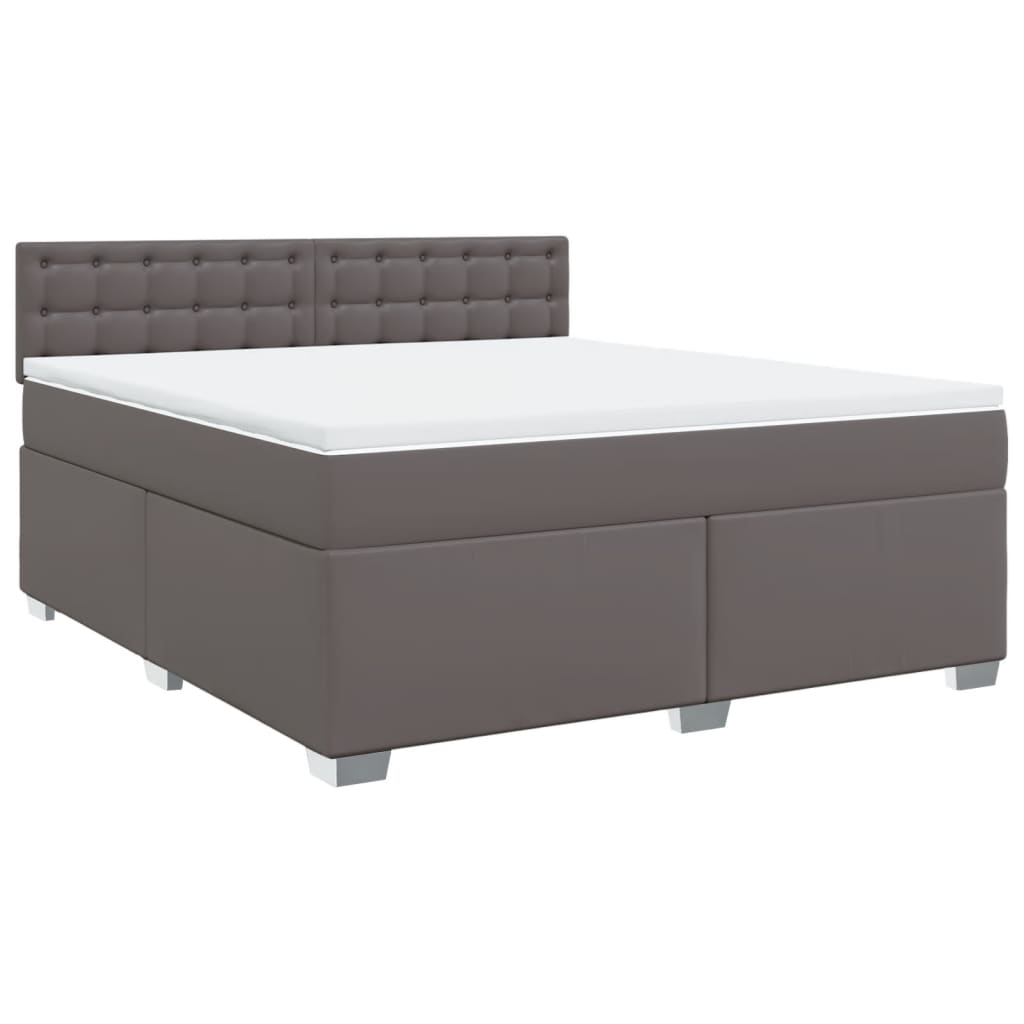vidaXL Κρεβάτι Boxspring με Στρώμα Γκρι 180x200 εκ. Συνθετικό Δέρμα