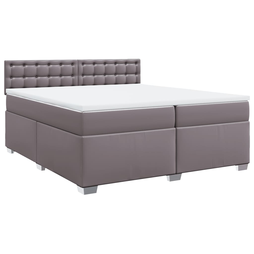 vidaXL Κρεβάτι Boxspring με Στρώμα Γκρι 200x200 εκ. Συνθετικό Δέρμα