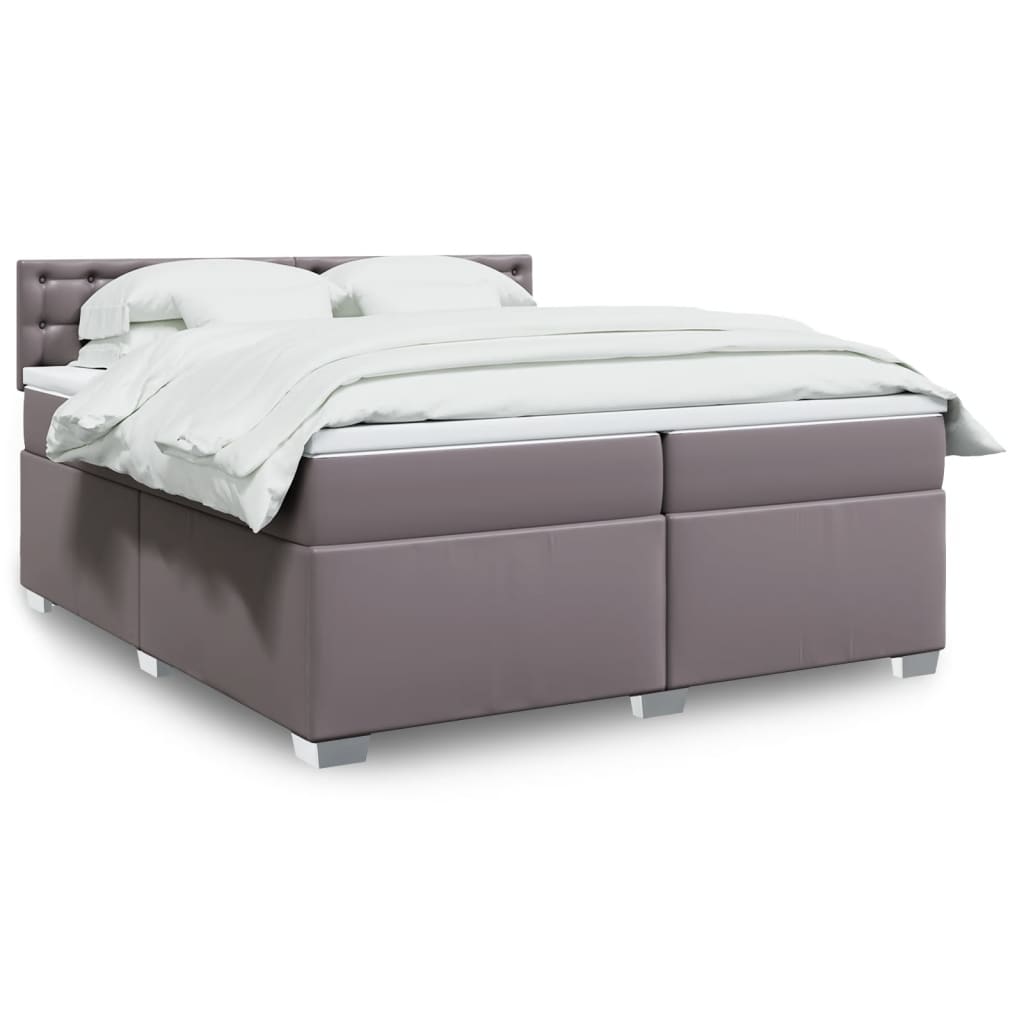 vidaXL Κρεβάτι Boxspring με Στρώμα Γκρι 200x200 εκ. Συνθετικό Δέρμα
