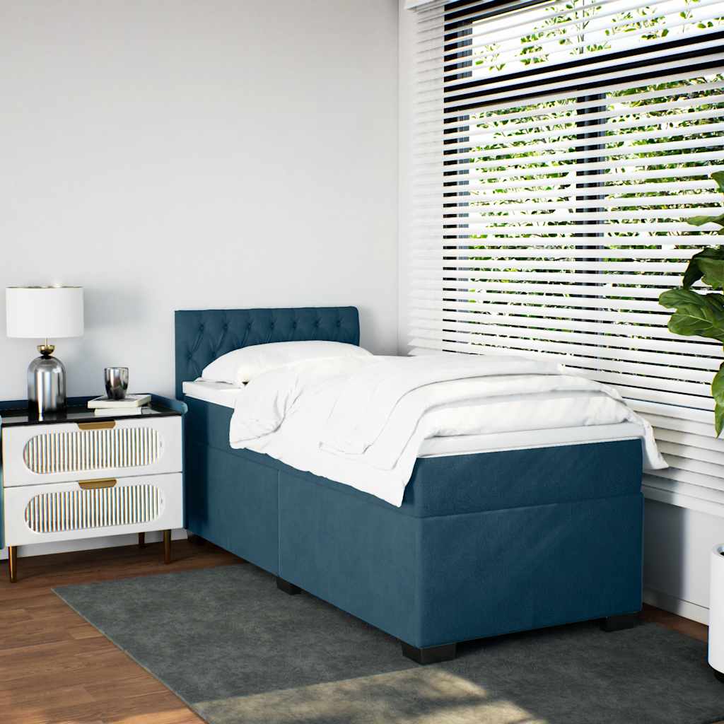 vidaXL Κρεβάτι Boxspring με Στρώμα Σκούρο Μπλε 90x190 εκ. Βελούδινο