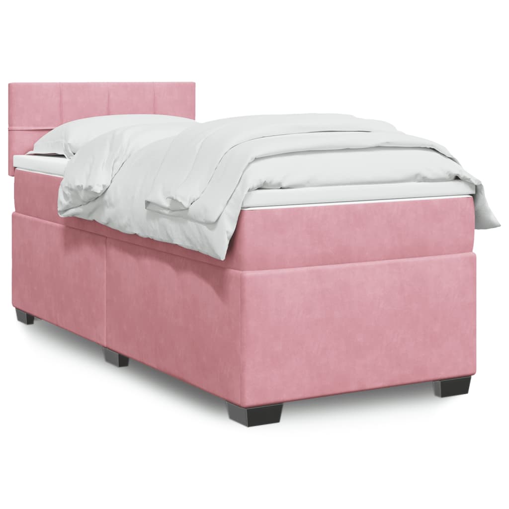 vidaXL Κρεβάτι Boxspring με Στρώμα Ροζ 90x190 εκ. Βελούδινο