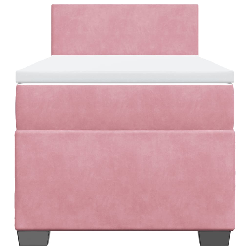 vidaXL Κρεβάτι Boxspring με Στρώμα Ροζ 90x200 εκ. Βελούδινο
