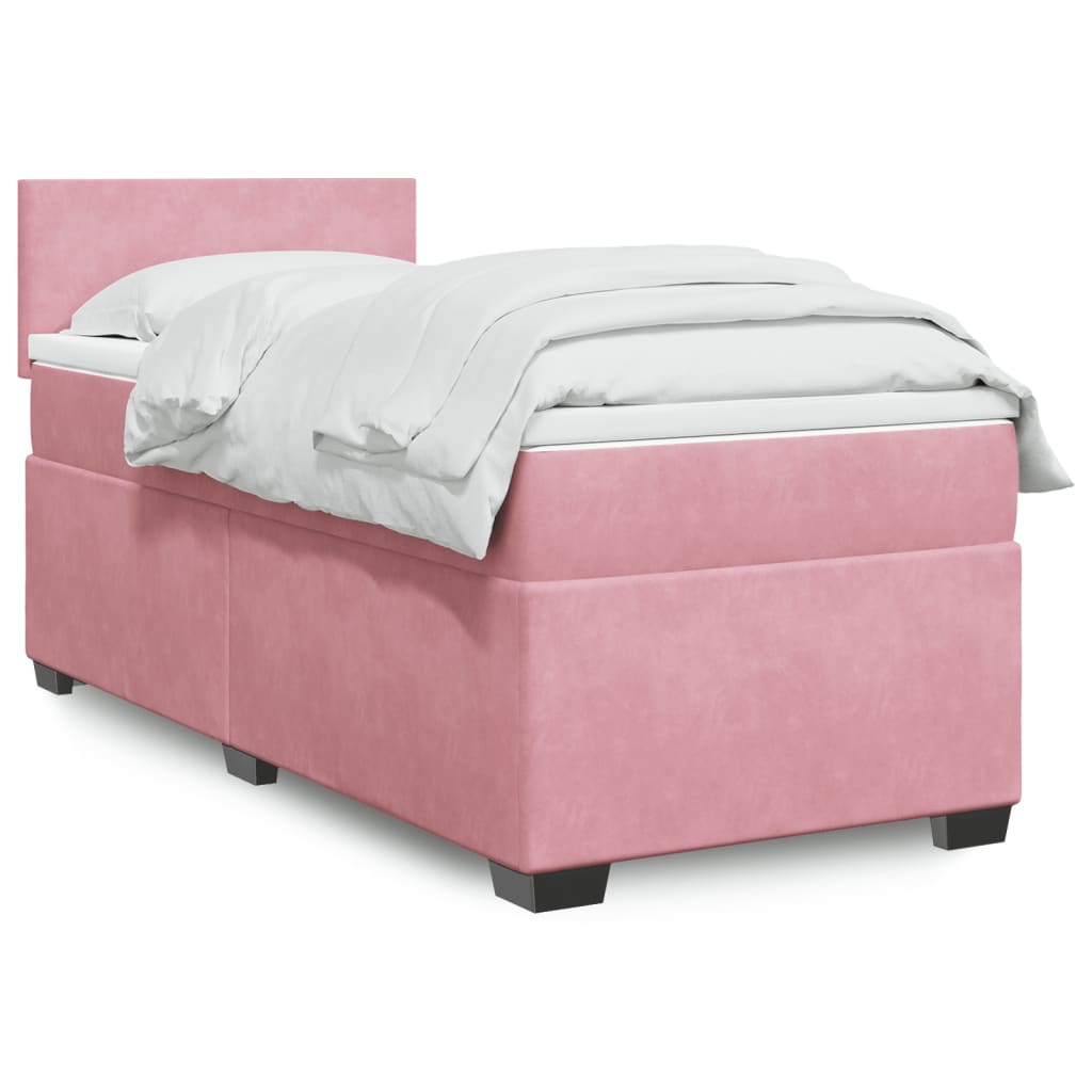 vidaXL Κρεβάτι Boxspring με Στρώμα Ροζ 90x200 εκ. Βελούδινο