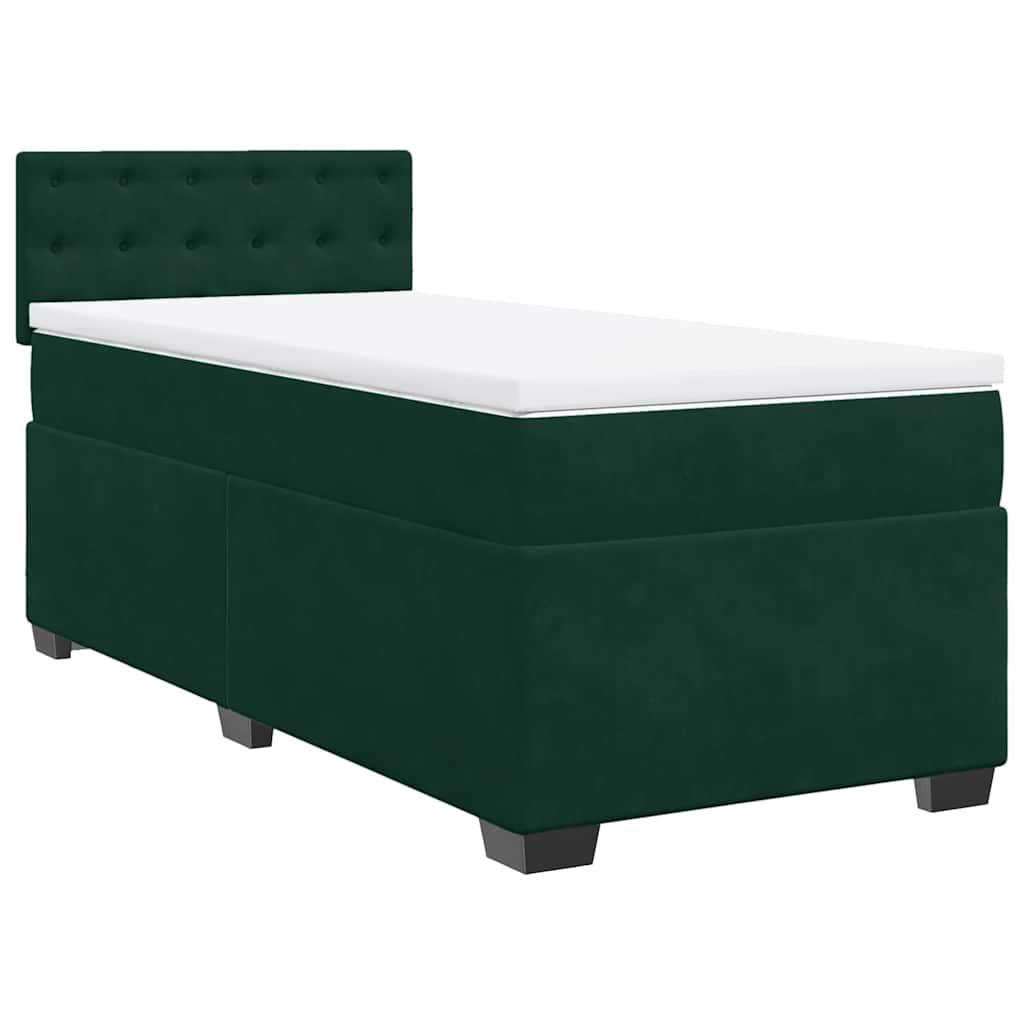vidaXL Κρεβάτι Boxspring με Στρώμα Σκούρο Πράσινο 90x200 εκ. Βελούδινο