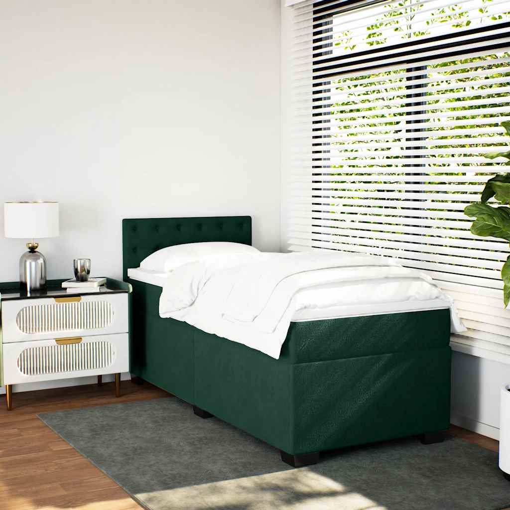 vidaXL Κρεβάτι Boxspring με Στρώμα Σκούρο Πράσινο 90x200 εκ. Βελούδινο