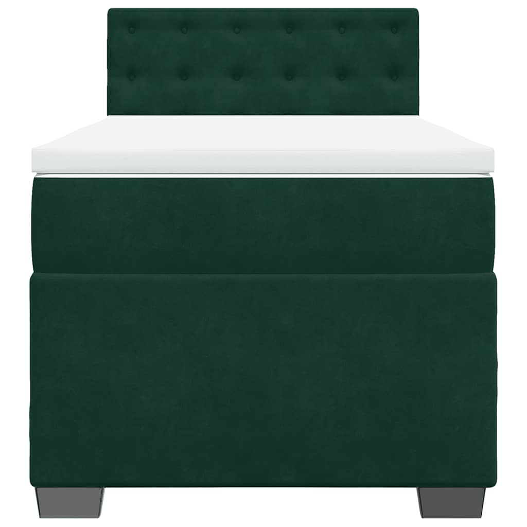 vidaXL Κρεβάτι Boxspring με Στρώμα Σκούρο Πράσινο 90x200 εκ. Βελούδινο