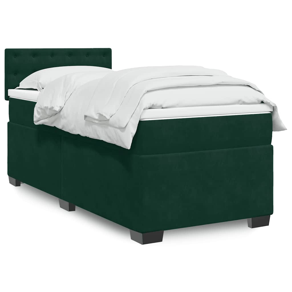 vidaXL Κρεβάτι Boxspring με Στρώμα Σκούρο Πράσινο 90x200 εκ. Βελούδινο