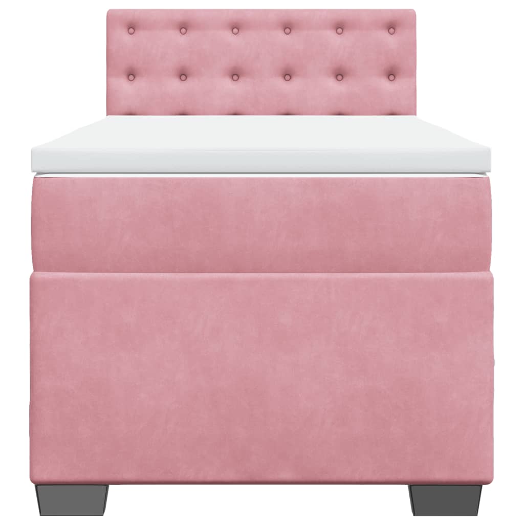 vidaXL Κρεβάτι Boxspring με Στρώμα Ροζ 90x200 εκ. Βελούδινο