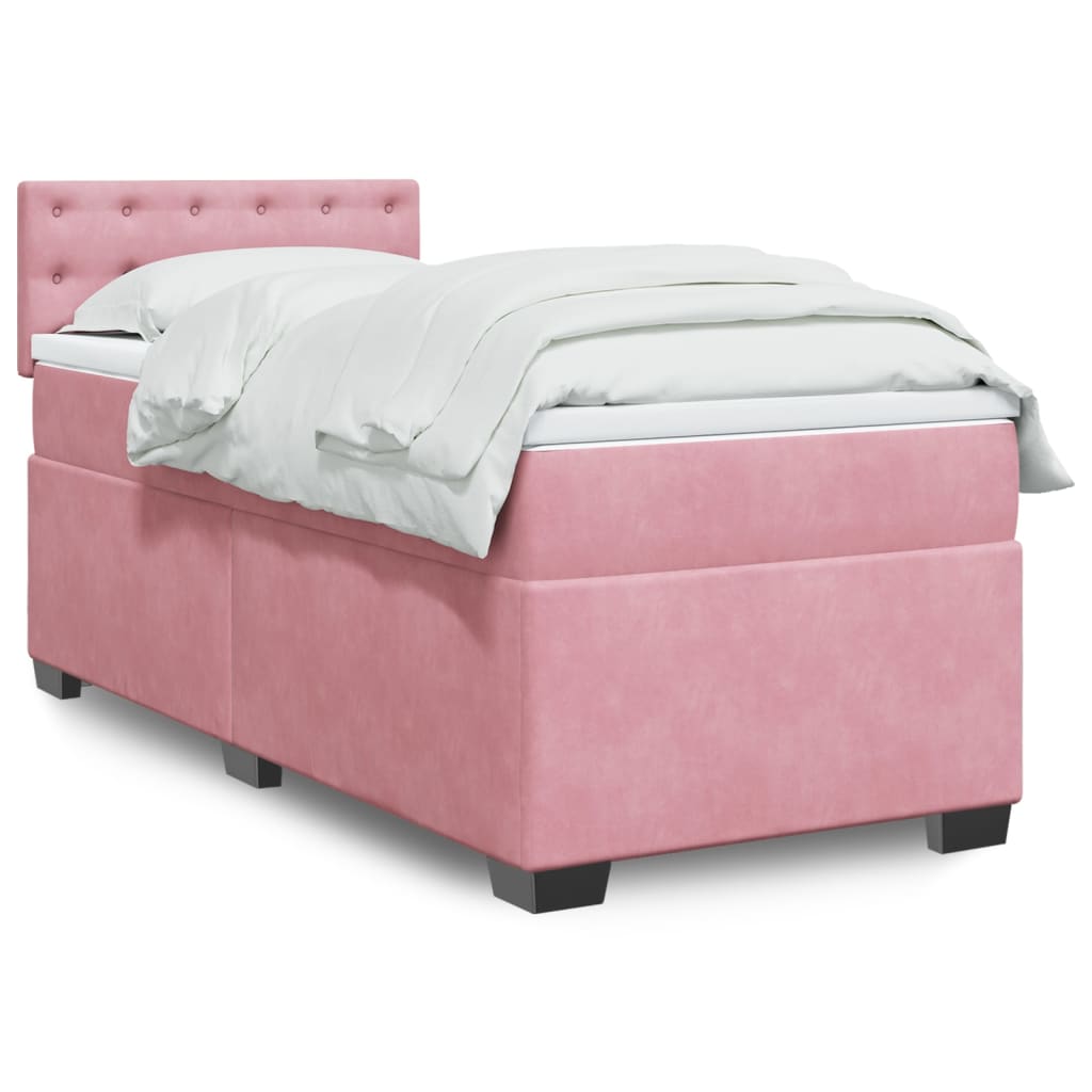 vidaXL Κρεβάτι Boxspring με Στρώμα Ροζ 90x200 εκ. Βελούδινο