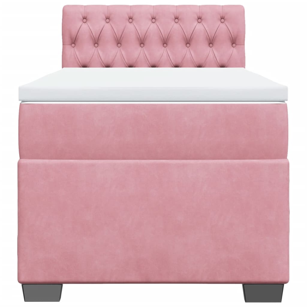 vidaXL Κρεβάτι Boxspring με Στρώμα Ροζ 90x200 εκ. Βελούδινο