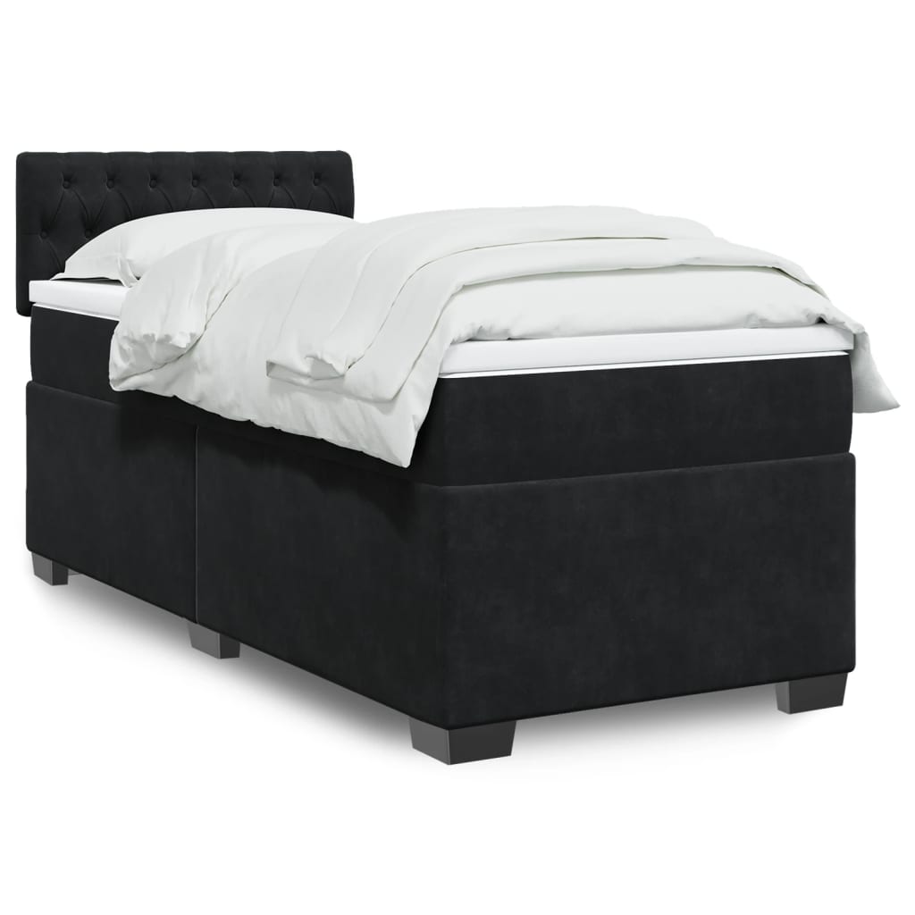 vidaXL Κρεβάτι Boxspring με Στρώμα Μαύρο 100x200 εκ. Βελούδινο