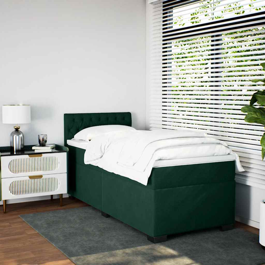 vidaXL Κρεβάτι Boxspring με Στρώμα Σκούρο Πράσινο 100x200εκ. Βελούδινο