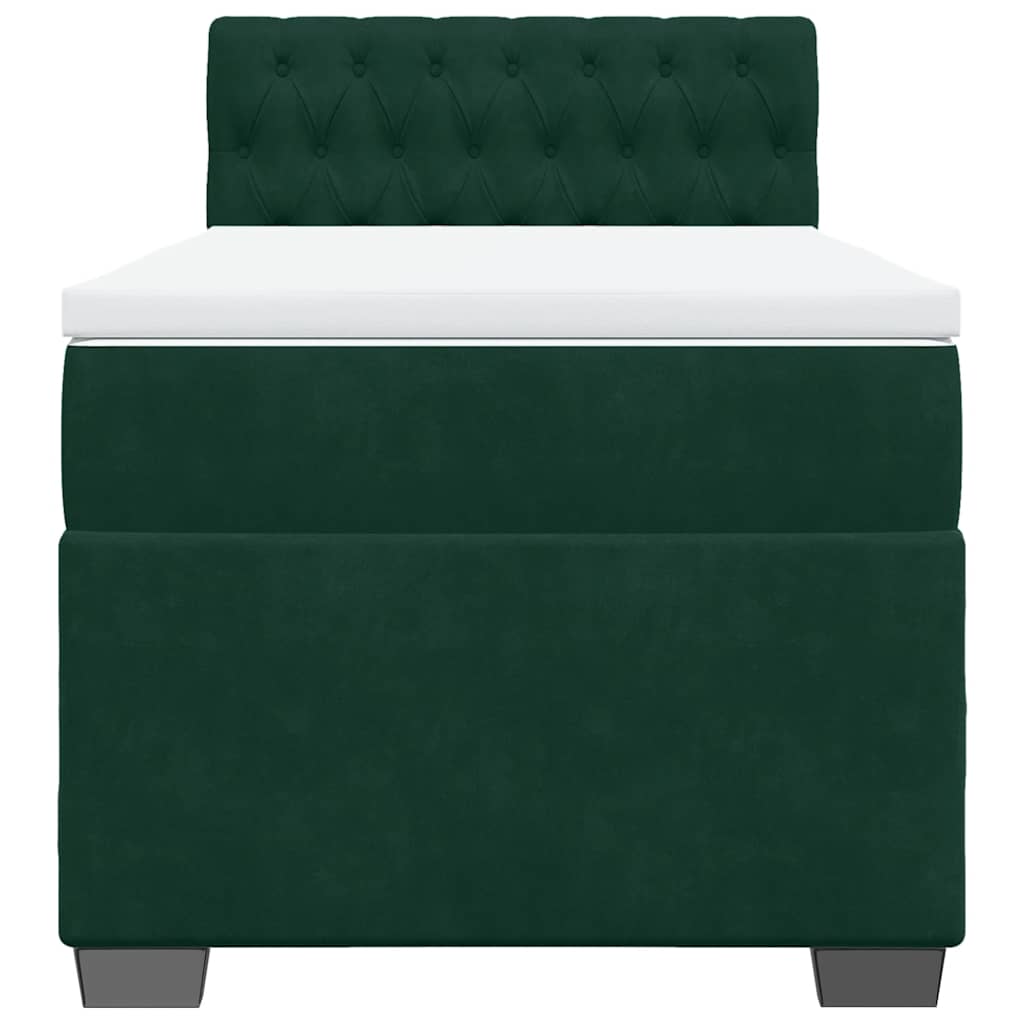 vidaXL Κρεβάτι Boxspring με Στρώμα Σκούρο Πράσινο 100x200εκ. Βελούδινο