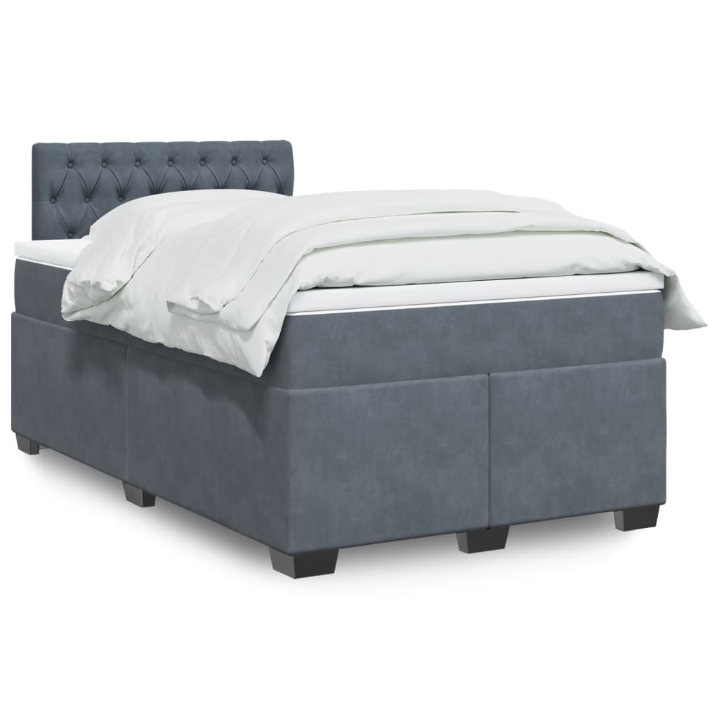 vidaXL Κρεβάτι Boxspring με Στρώμα Σκούρο Γκρι 120x190 εκ. Βελούδινο