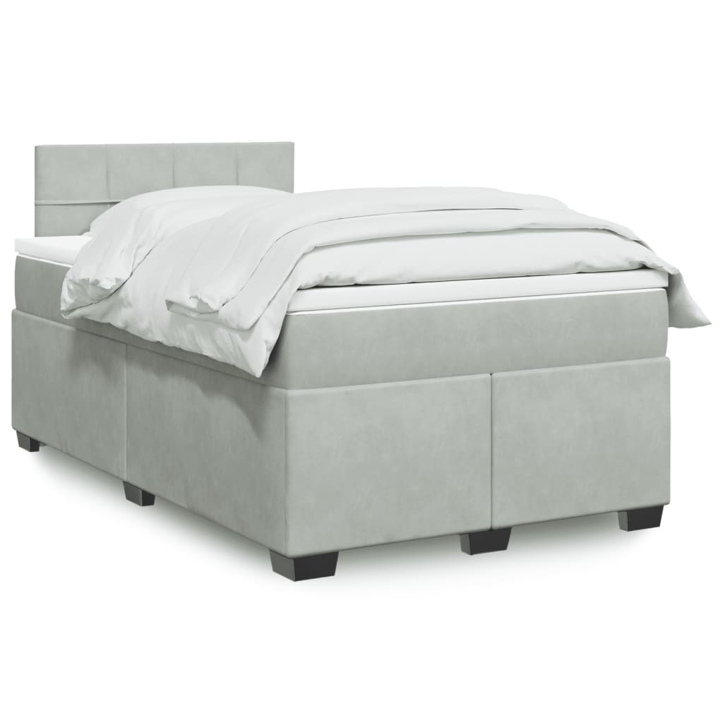 vidaXL Κρεβάτι Boxspring με Στρώμα Ανοιχτό Γκρι 120x200 εκ. Βελούδινο