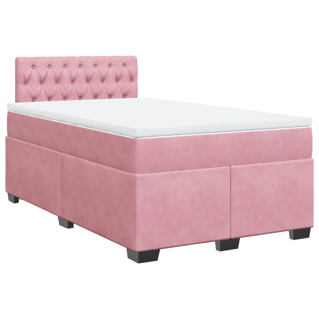 vidaXL Κρεβάτι Boxspring με Στρώμα Ροζ 120x200 εκ. Βελούδινο
