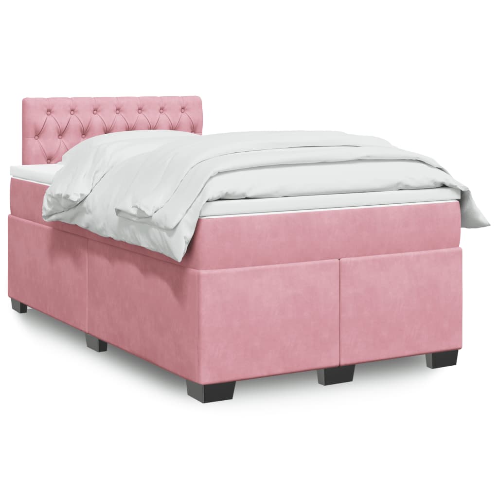 vidaXL Κρεβάτι Boxspring με Στρώμα Ροζ 120x200 εκ. Βελούδινο