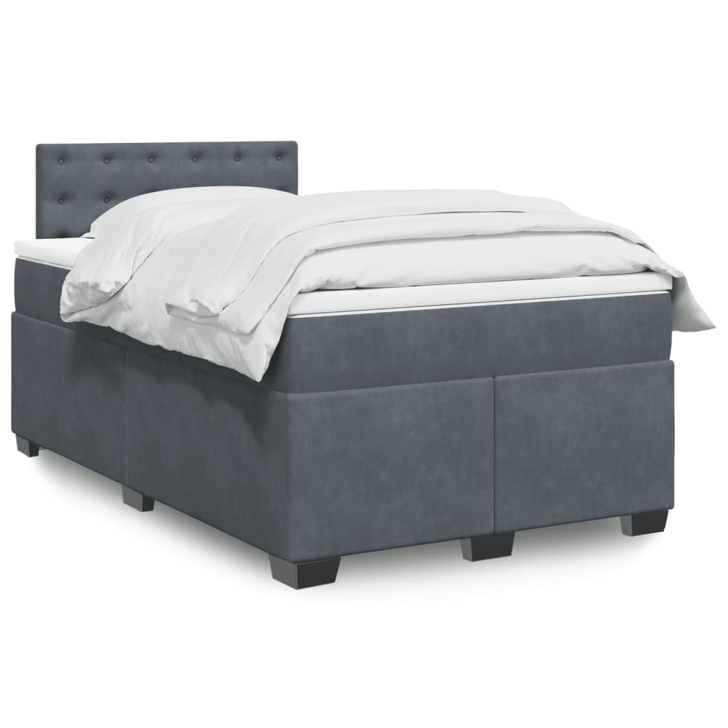 vidaXL Κρεβάτι Boxspring με Στρώμα Σκούρο Γκρι 120x200 εκ. Βελούδινο