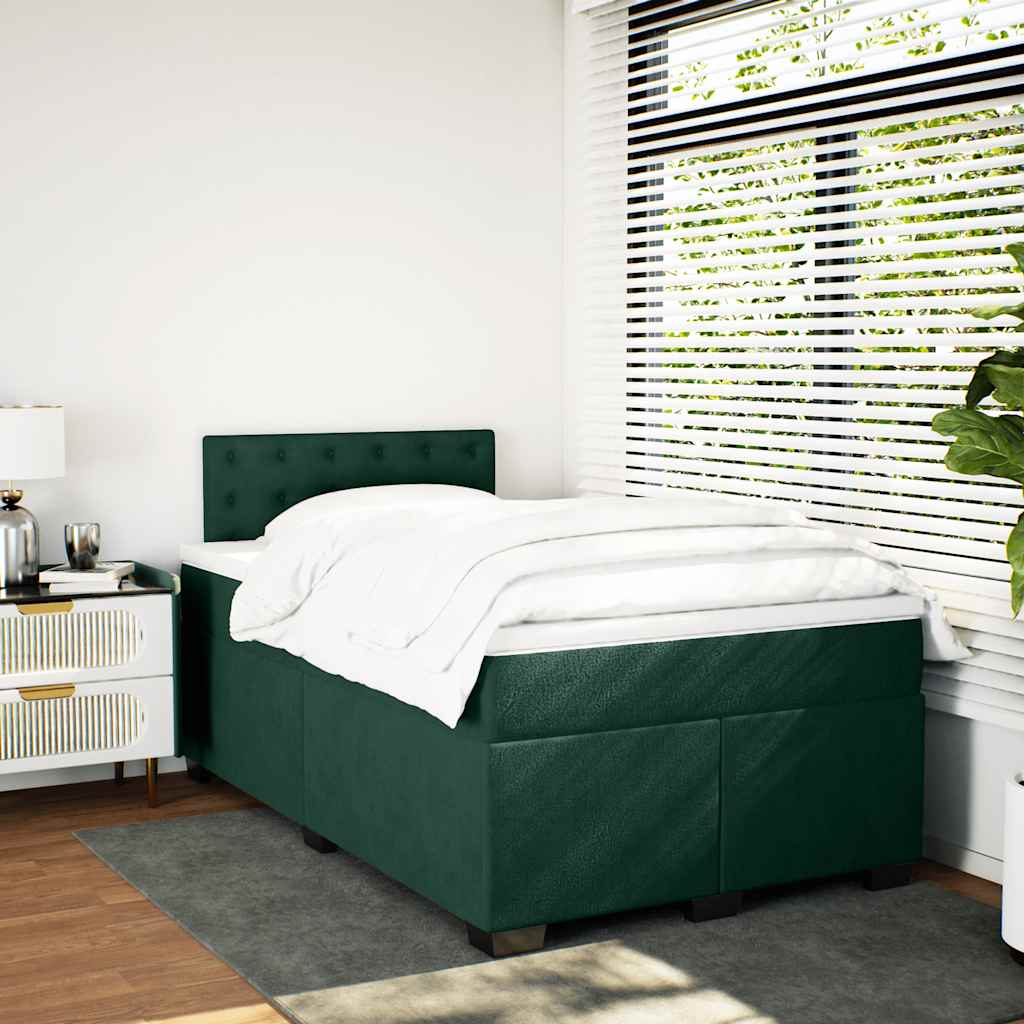 vidaXL Κρεβάτι Boxspring με Στρώμα Σκούρο Πράσινο 140x190εκ. Βελούδινο