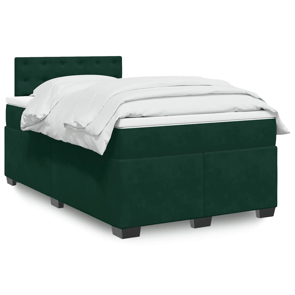 vidaXL Κρεβάτι Boxspring με Στρώμα Σκούρο Πράσινο 140x190εκ. Βελούδινο