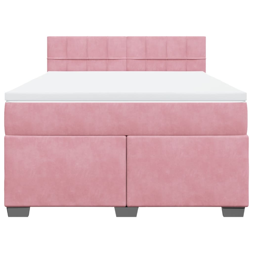 vidaXL Κρεβάτι Boxspring με Στρώμα Σκούρο Ροζ 140x200 εκ. Βελούδινο