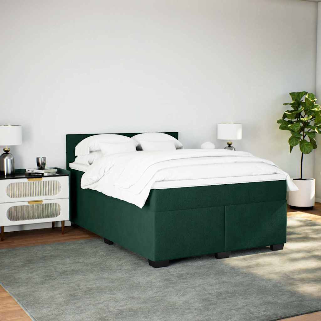 vidaXL Κρεβάτι Boxspring με Στρώμα Σκούρο Πράσινο 140x200εκ. Βελούδινο