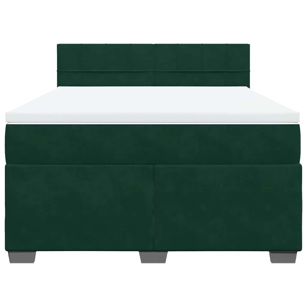 vidaXL Κρεβάτι Boxspring με Στρώμα Σκούρο Πράσινο 140x200εκ. Βελούδινο