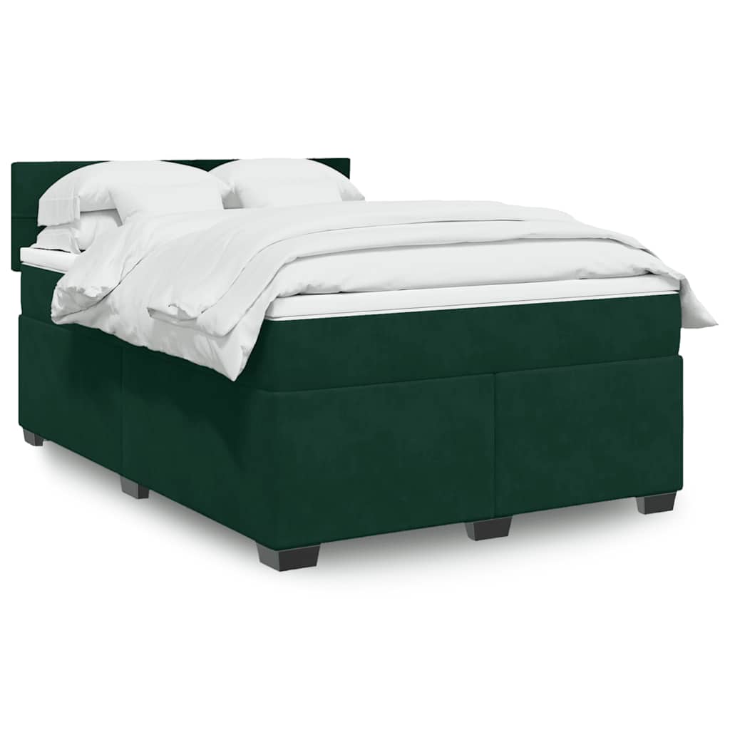 vidaXL Κρεβάτι Boxspring με Στρώμα Σκούρο Πράσινο 140x200εκ. Βελούδινο
