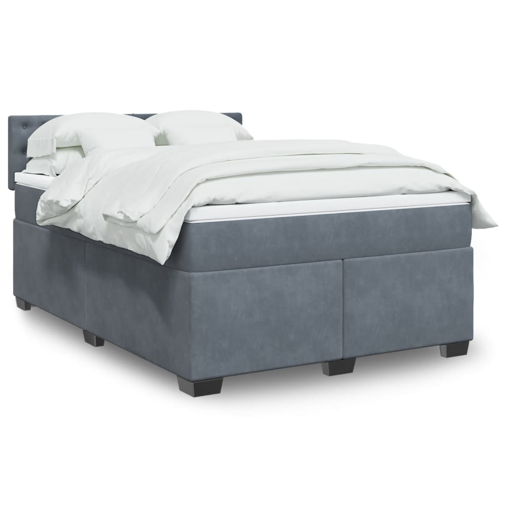 vidaXL Κρεβάτι Boxspring με Στρώμα Σκούρο Γκρι 140x200 εκ. Βελούδινο