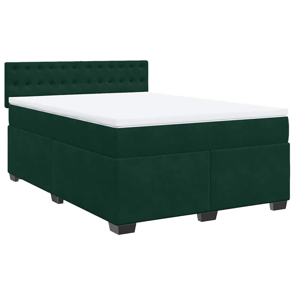 vidaXL Κρεβάτι Boxspring με Στρώμα Σκούρο Πράσινο 140x200εκ. Βελούδινο