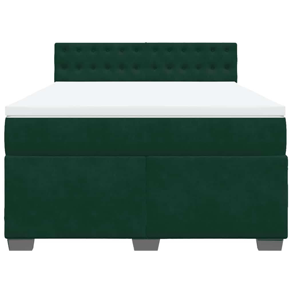 vidaXL Κρεβάτι Boxspring με Στρώμα Σκούρο Πράσινο 140x200εκ. Βελούδινο