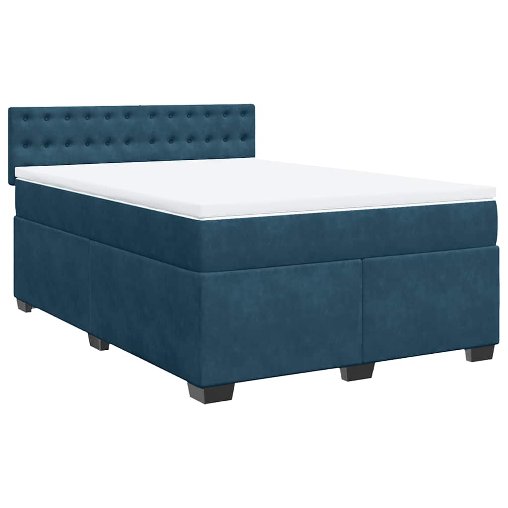 vidaXL Κρεβάτι Boxspring με Στρώμα Σκούρο Μπλε 140x200 εκ. Βελούδινο