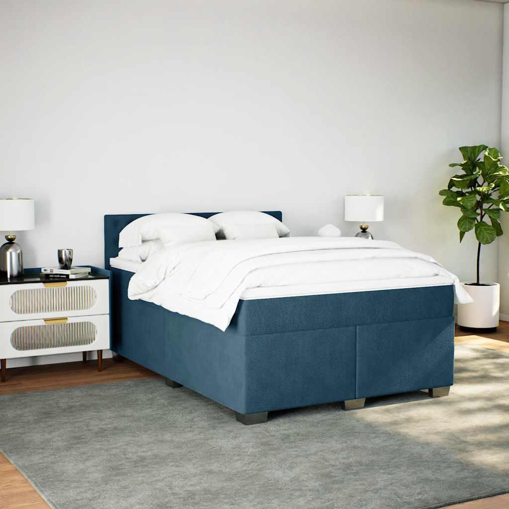 vidaXL Κρεβάτι Boxspring με Στρώμα Σκούρο Μπλε 140x200 εκ. Βελούδινο