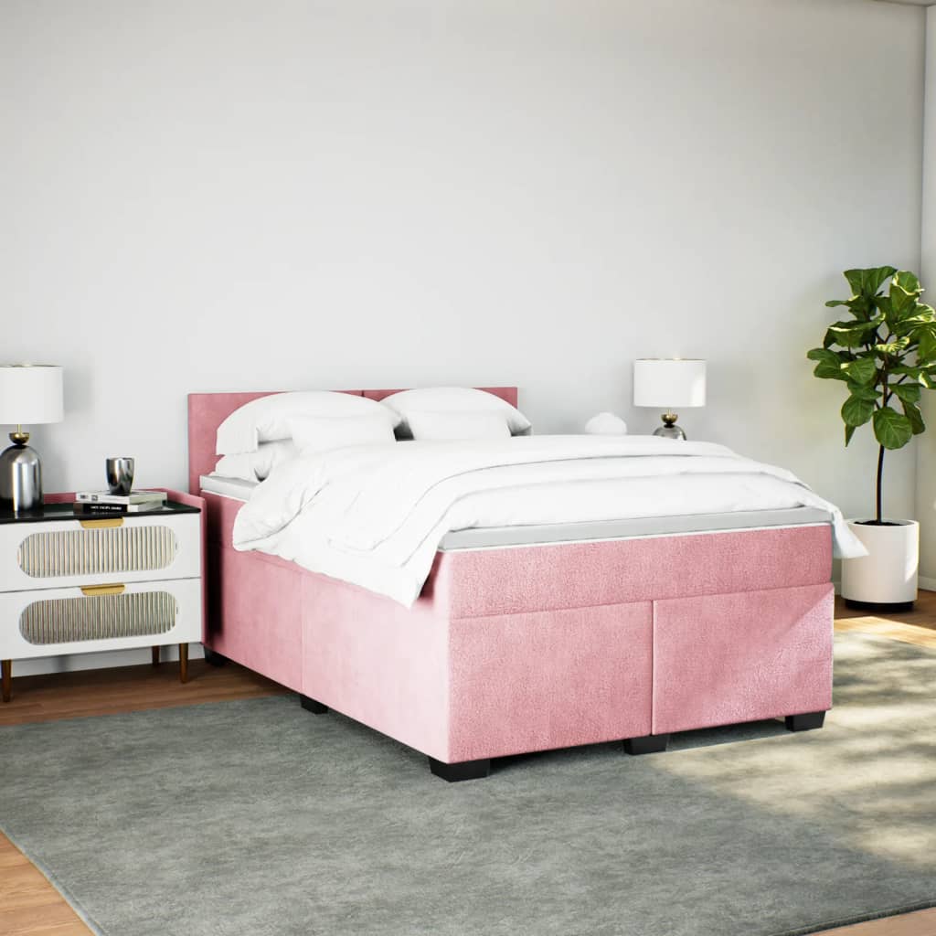 vidaXL Κρεβάτι Boxspring με Στρώμα Ροζ 160x200 εκ. Βελούδινο